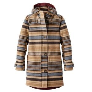 NWT LL Bean West End Wool Coat Camel Stripe Extra Large